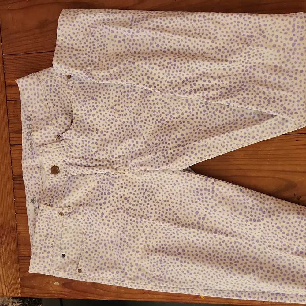 Gap white jeans with purple polka dots 8, 29, tall, long